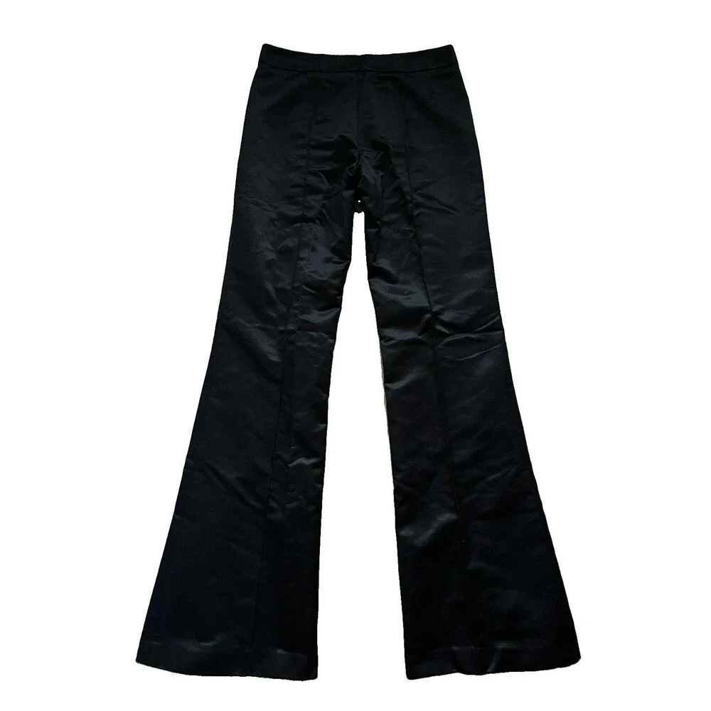 Tory Burch Black Cotton Silk Pintuck Trousers Flare Leg Size 2
